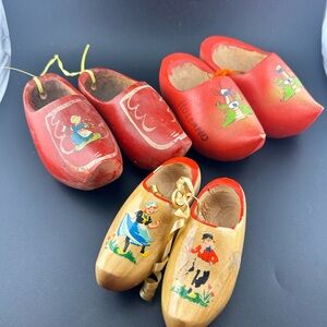 Vintage Dutch Wooden Clog Lot Hand Painted Souvenir Miniature Sabots,Home Decor